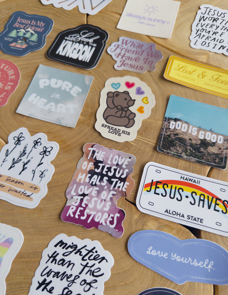Variety of Christian Stickers featuring uplifting messages and colorful designs for everyday inspiration