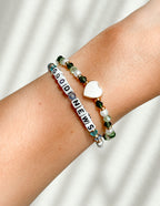 Elevated Faith Christian Jewelry Bracelet featuring a heart charm and beads spelling GOOD NEWS