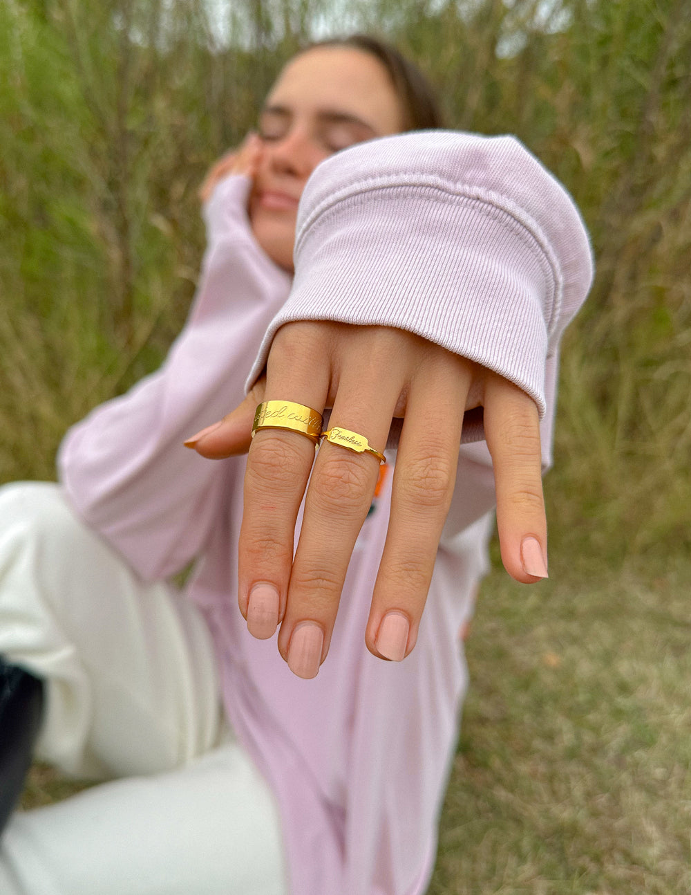 Elevated Faith Christian Jewelry Ring Shown on Hand with Soft Focus Background