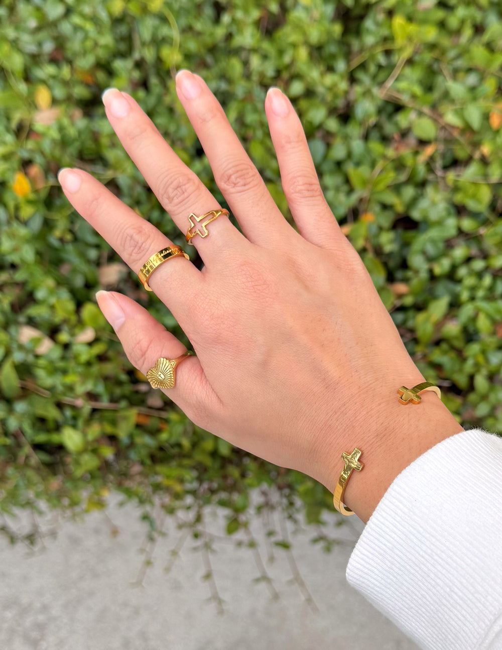 Elevated Faith Gold Cross Ring Set as Stylish Christian Jewelry for Everyday Wear