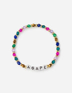 Colorful Christian Jewelry Bracelet with multicolored beads and letter beads spelling AGAPE