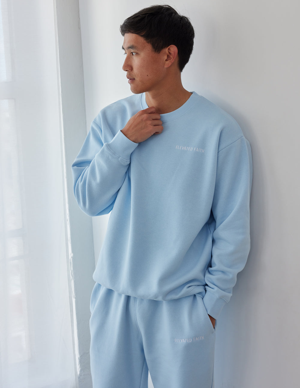 Light blue Christian Crewneck Sweatshirt for comfortable casual wear and faith-inspired style