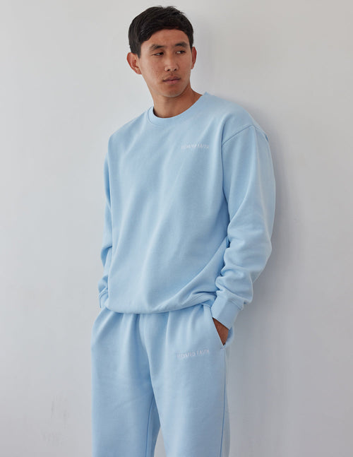 Light blue Christian Crewneck Sweatshirt from Elevated Faith, perfect for casual wear.