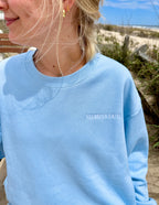 Light blue Christian Crewneck Sweatshirt by Elevated Faith with embroidered logo detail