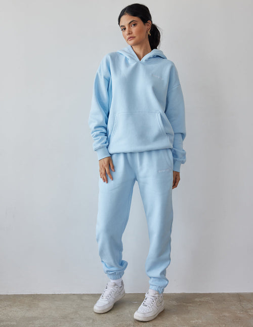 Light blue sweatpants by Elevated Faith, perfect for cozy Christian Apparel looks