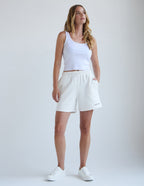 Elevated Faith Christian Shorts in White with Comfortable Elastic Waist and Pockets for Casual Wear