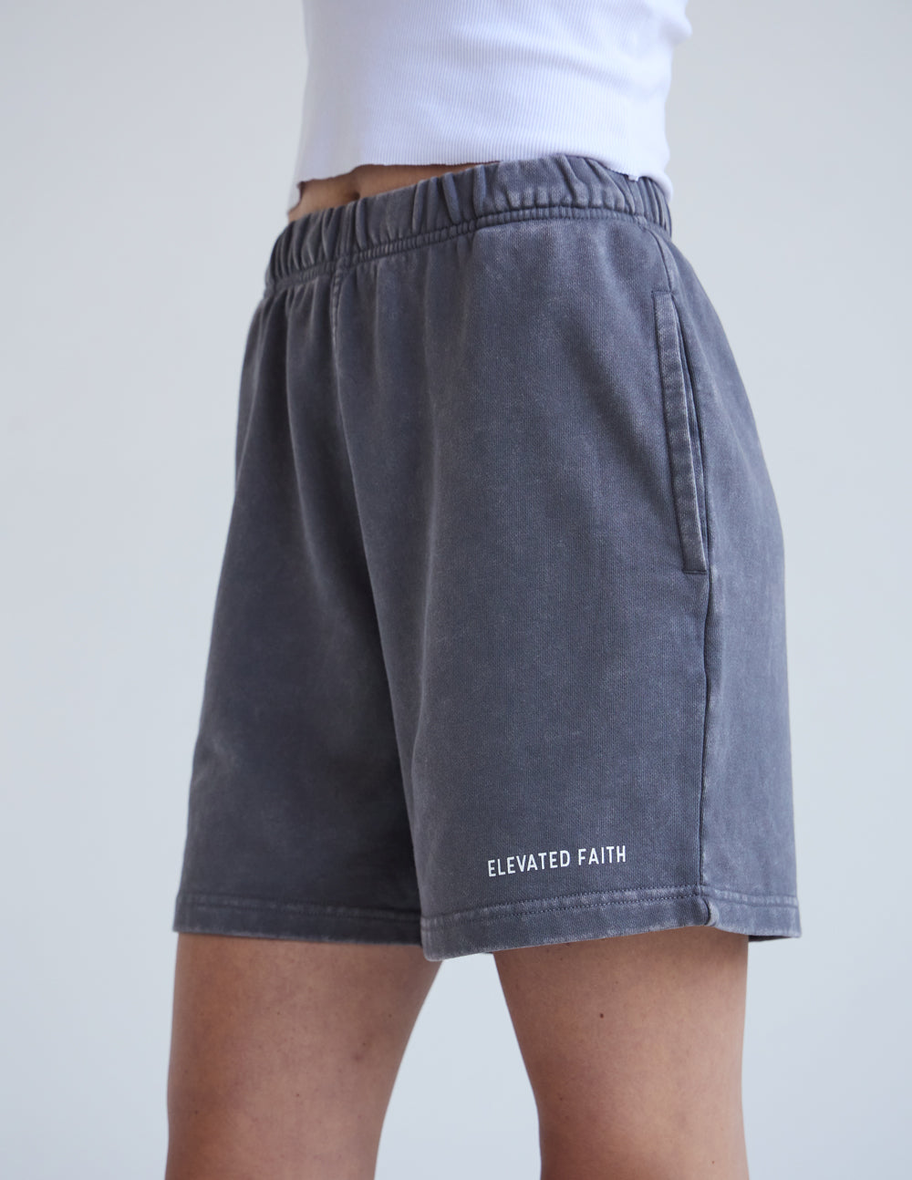 Elevated Faith Christian Shorts in Gray with Comfortable Elastic Waistband for Casual Wear