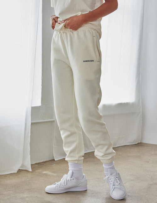 Elevated Faith Cream Sweatpants for Comfort with Christian Apparel Branding