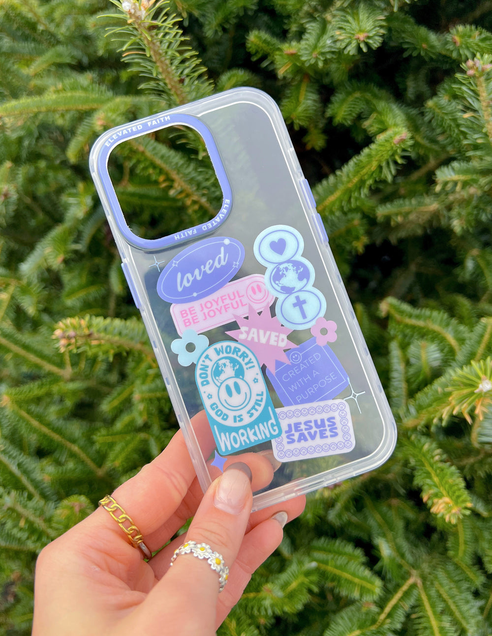 Elevated Faith Christian iPhone Case with Colorful Stickers and Inspirational Messages