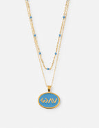 Gold Layered Necklace with Blue Enamel Pendant, perfect for Christian Jewelry lovers