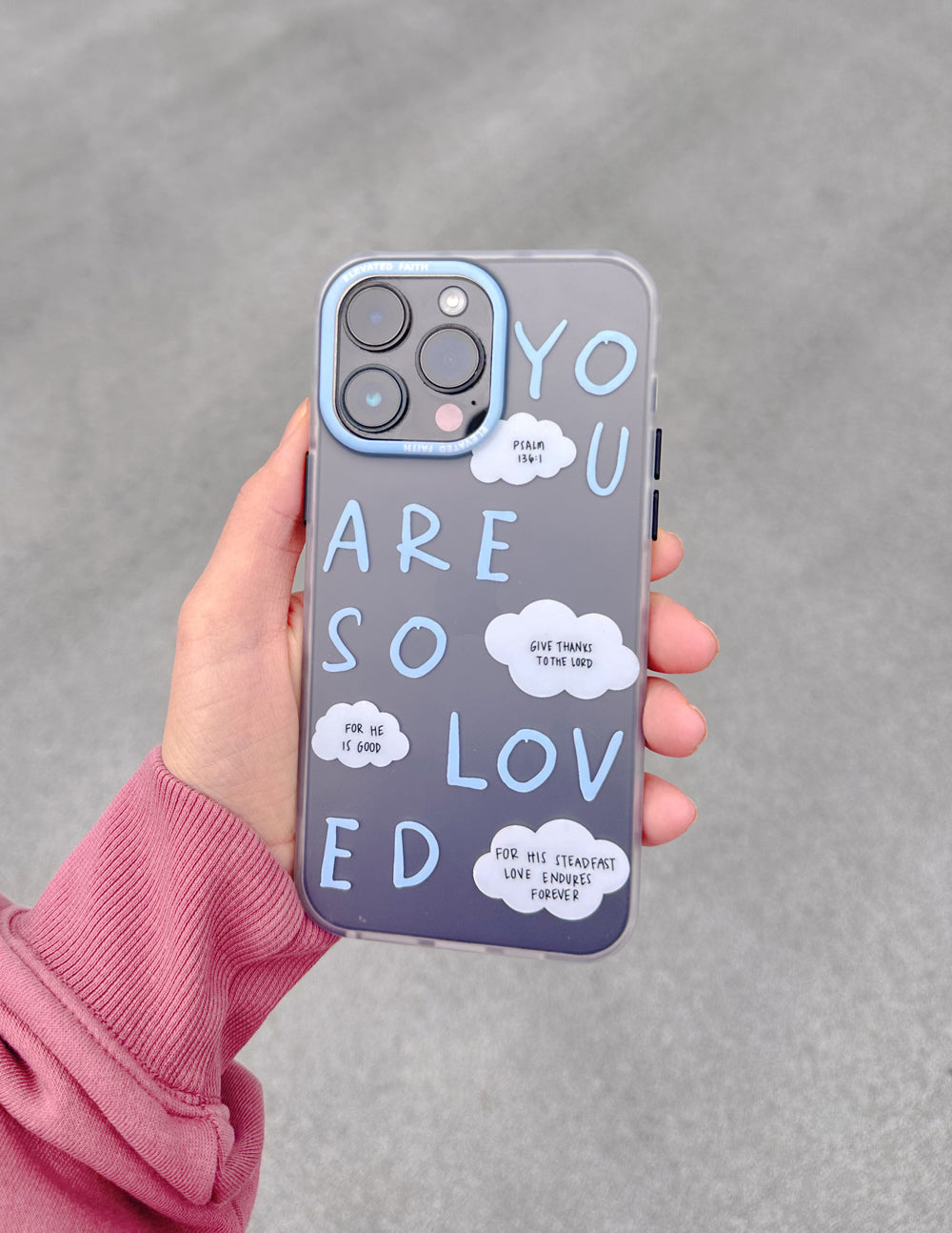 Elevated Faith Christian Phone Case with uplifting colorful quotes and cloud designs