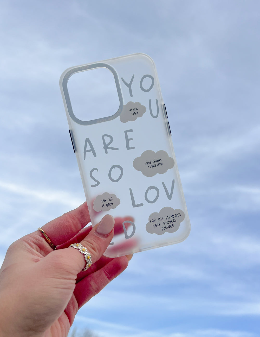 Elevated Faith Christian Phone Case with uplifting text and cloud designs for daily inspiration