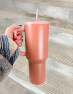 Elevated Faith Pink Tumbler with Handle and Straw, perfect for Christian Gifts enthusiasts