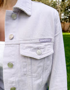 Elevated Faith Christian Jacket in light color with button front and chest pocket detail