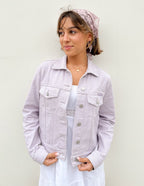 Elevated Faith Christian Jacket in light lavender with stylish buttons and pockets, perfect for casual wear.