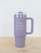 Elevated Faith Purple Tumbler with 'I Am a Child of God' Design for Christian Gifts