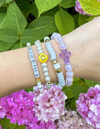 Colorful stone bracelet stack featuring a cross charm, perfect Christian Jewelry Bracelet for personal expression