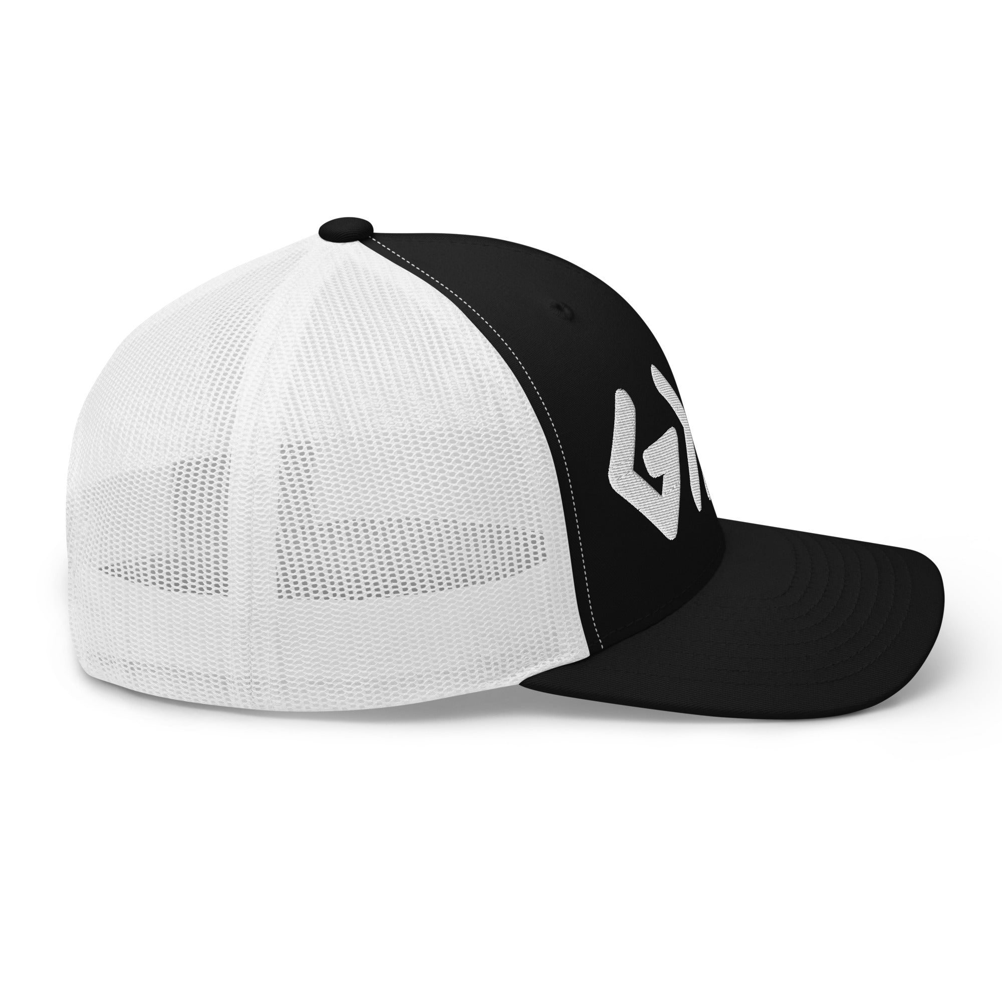 Rep The One Christian Embroidered Hat in black and white with mesh back for breathable comfort
