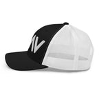 Christian Embroidered Hat featuring a modern design with a black front and white mesh back