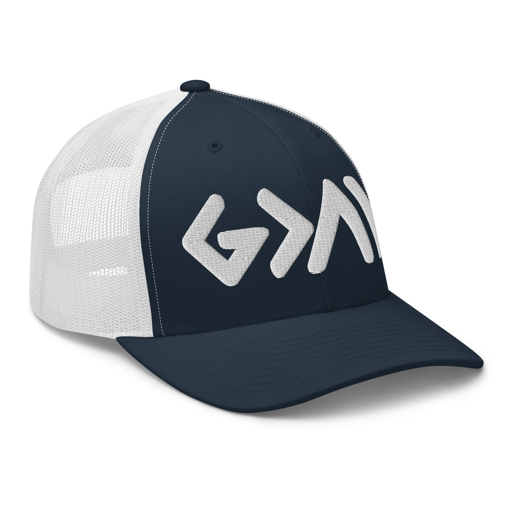 Navy and white Christian Embroidered Hat with bold lettering for stylish faith expression