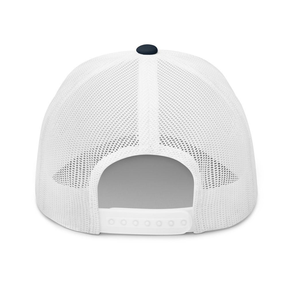 Back view of a white mesh Christian Embroidered Hat with adjustable snap closure