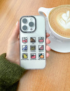 Christian iPhone Case featuring colorful icons of love, joy, and peace on a clear background