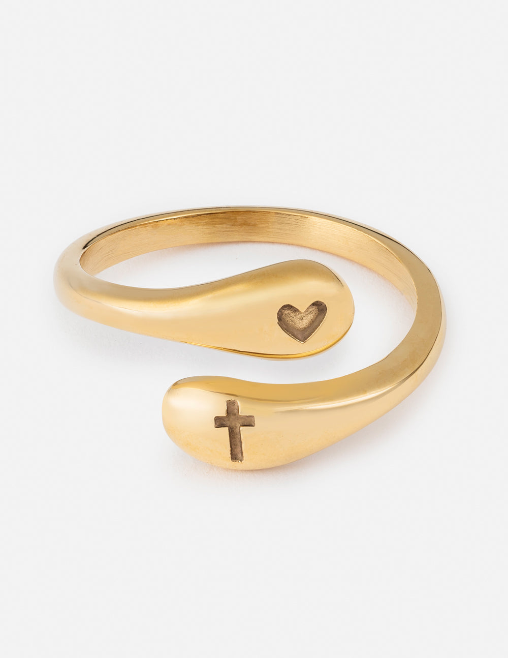 Elevated Faith Gold Ring featuring a cross and heart design, perfect for Christian Jewelry lovers