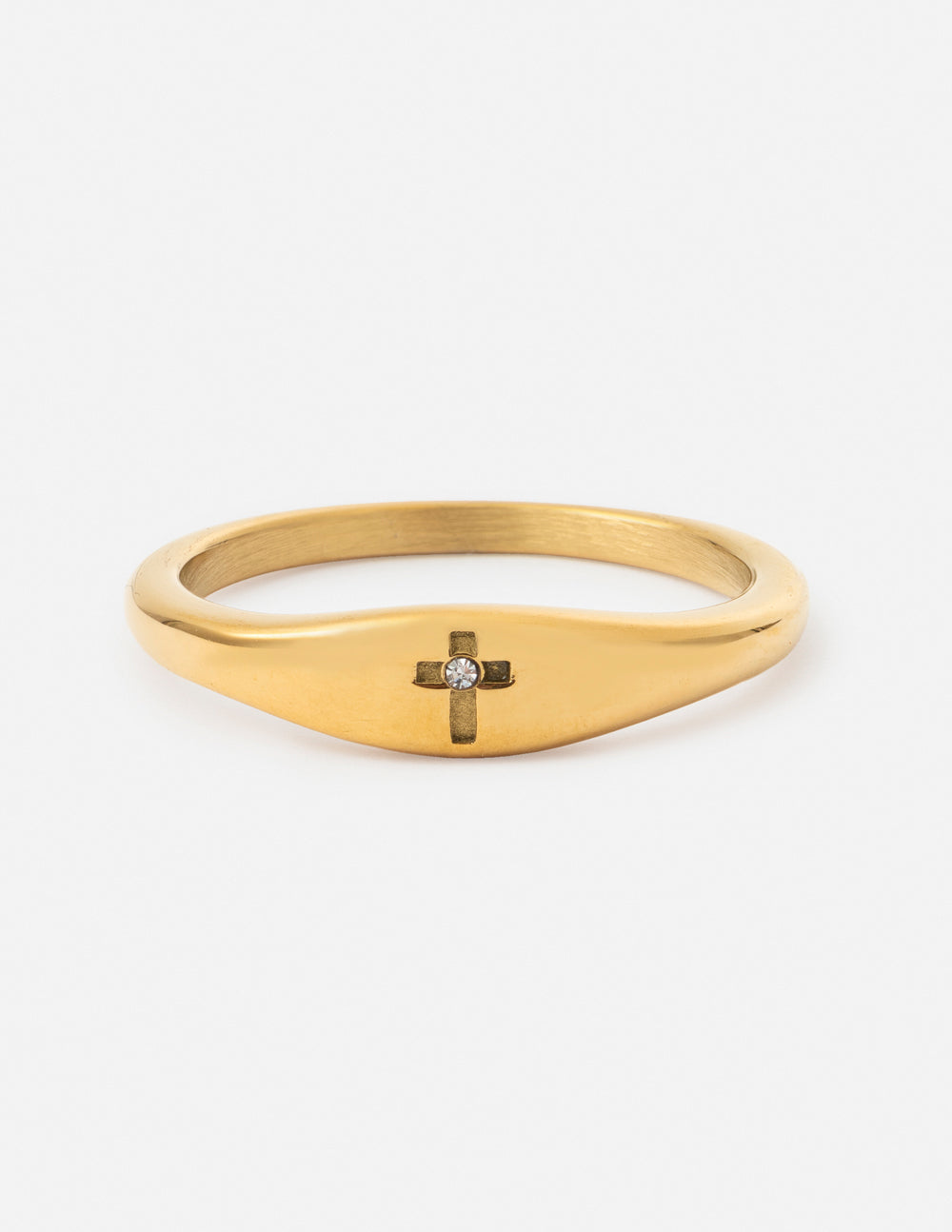 Elevated Faith Gold Ring with Cross and Diamond, perfect as Christian Jewelry for daily wear