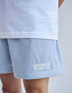 Light blue Elevated Faith Christian Shorts with 'Disciples' embroidery for comfortable wear