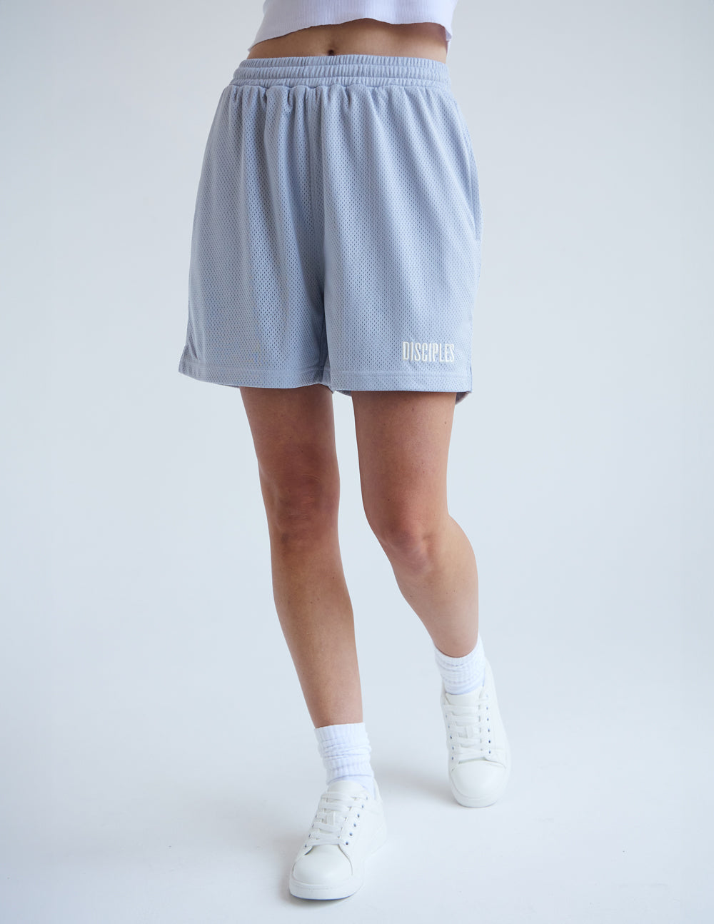 Light gray Elevated Faith Christian Shorts featuring the word Disciple for comfortable casual wear