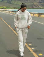 Elevated Faith Christian Apparel featuring a cozy white sweatpant with matching hoodie for comfortable styling
