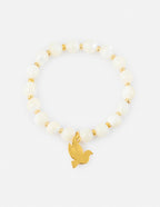 Elevated Faith Christian Jewelry Bracelet with White Stone Beads and Gold Dove Charm