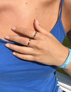 Elevated Faith Gold Ring on Model's Hand, Stylish Christian Jewelry for Everyday Wear