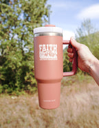 Elevated Faith Tumbler with Faith Can Move Mountains design, perfect for Christian gifts