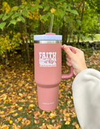 Elevated Faith Pink Tumbler with Faith Design, a perfect choice for Christian gifts