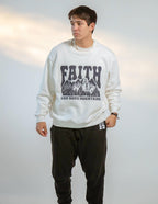 Elevated Faith Christian Crewneck Sweatshirt with 'Faith Can Move Mountains' design in white
