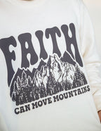 Elevated Faith Christian Crewneck Sweatshirt featuring a mountain graphic and inspirational text