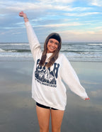 Christian Crewneck Sweatshirt in White with Mountain Design, perfect for casual beach outings