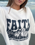Elevated Faith Christian Crewneck Sweatshirt featuring a mountain graphic and faith message