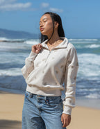Elevated Faith Christian Jacket in cream with floral design, perfect for casual beach outings