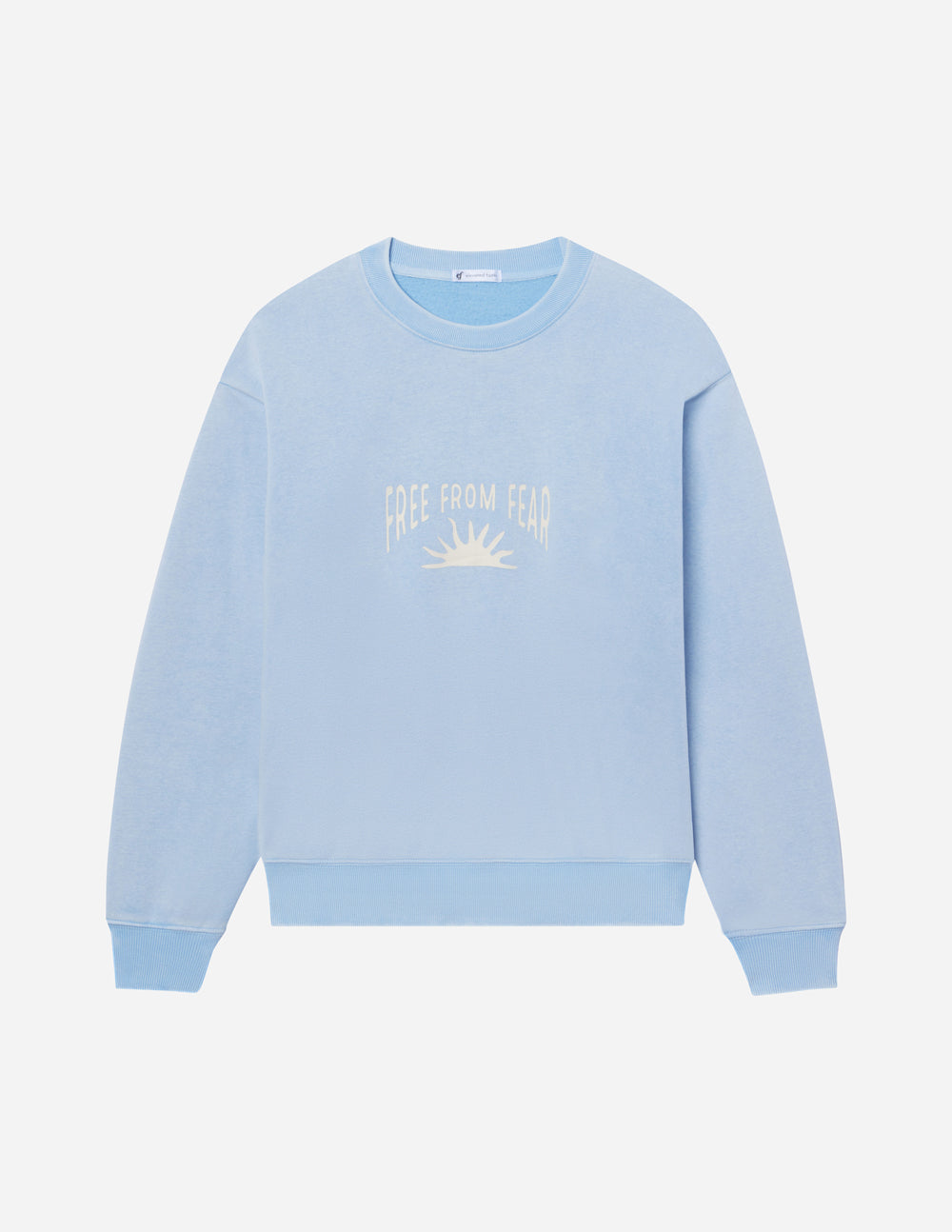 Light blue Christian Crewneck Sweatshirt with 'Free From Fear' graphic design
