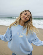 Elevated Faith Christian Crewneck Sweatshirt in light blue featuring the phrase 'Free From Fear'