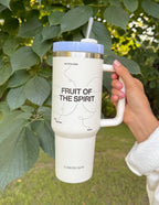 Elevated Faith Tumbler with text 'Fruit of the Spirit', ideal for Christian Gifts and daily hydration