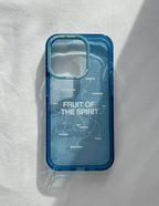 Elevated Faith Christian iPhone Case in Blue featuring Fruit of the Spirit design with various virtues