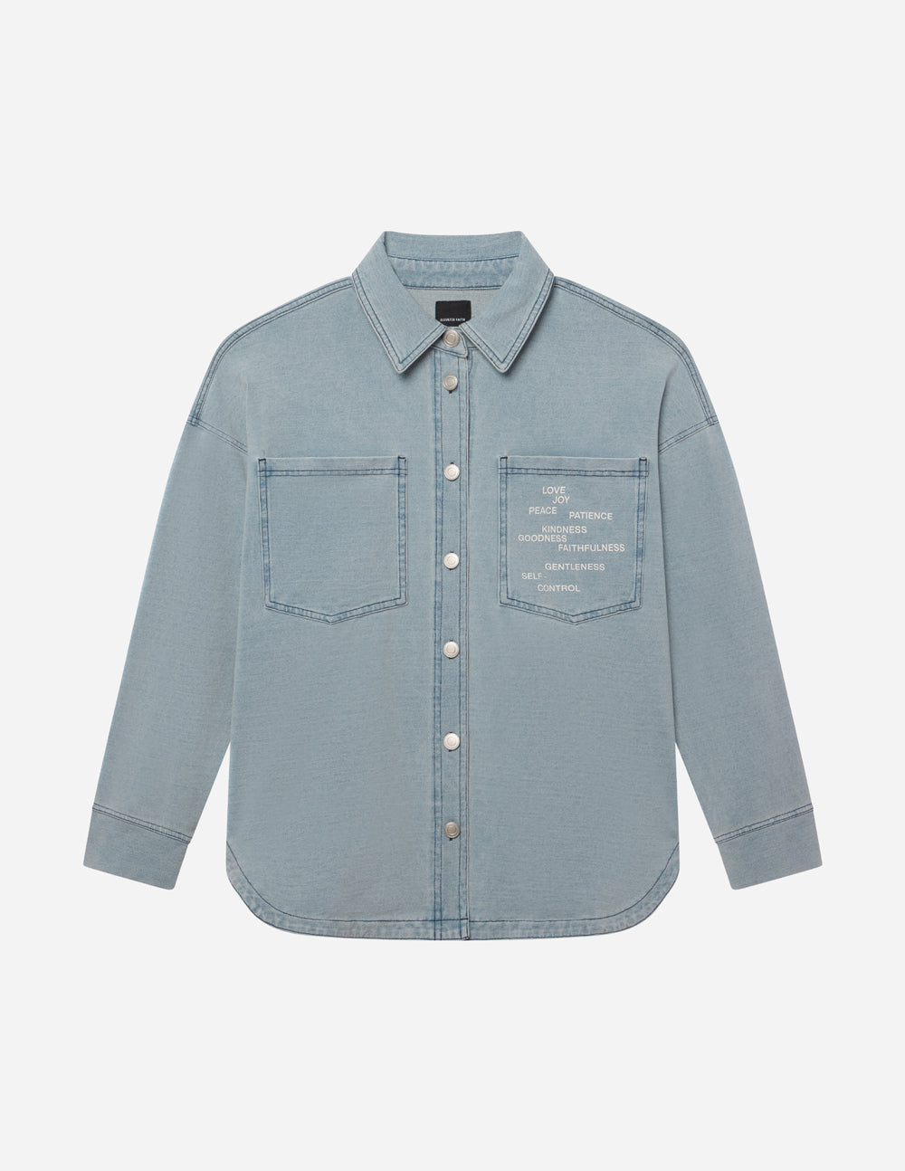 Light Blue Elevated Faith Christian Jacket with Classic Fit and Two Front Pockets