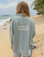 Elevated Faith Christian Jacket in Light Blue with 'Fruit of the Spirit' Print on the Back