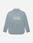 Elevated Faith Christian Jacket in light blue with 'Fruit of the Spirit' print on the back