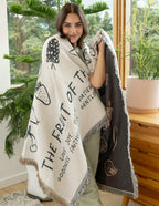 Cozy blanket from Elevated Faith featuring Christian gifts themes with illustrations of fruit and inspirational words