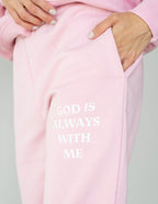 Elevated Faith Pink Sweatpants featuring 'God is Always With Me' for comfortable Christian Apparel