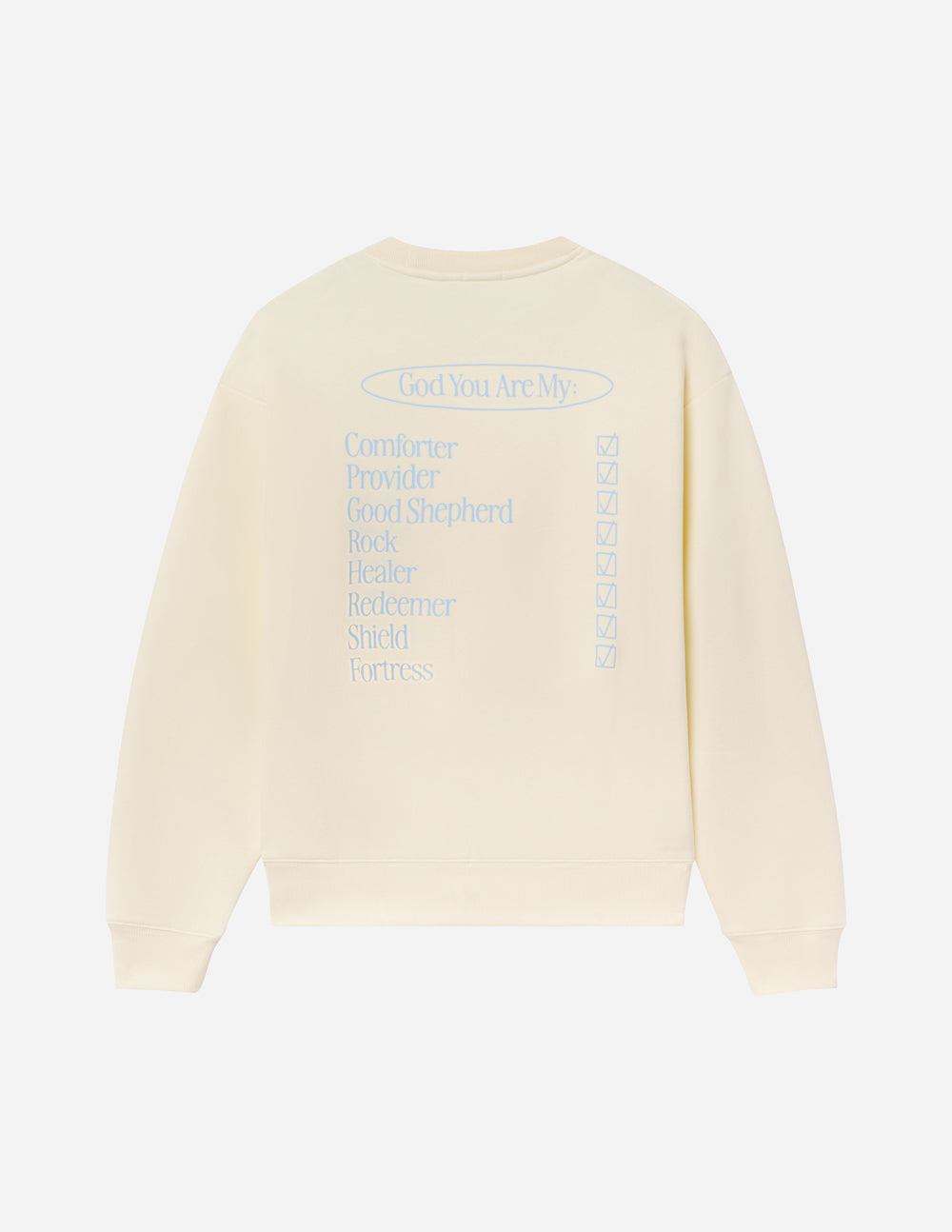 Elevated Faith Christian Crewneck Sweatshirt in soft yellow with inspirational back design